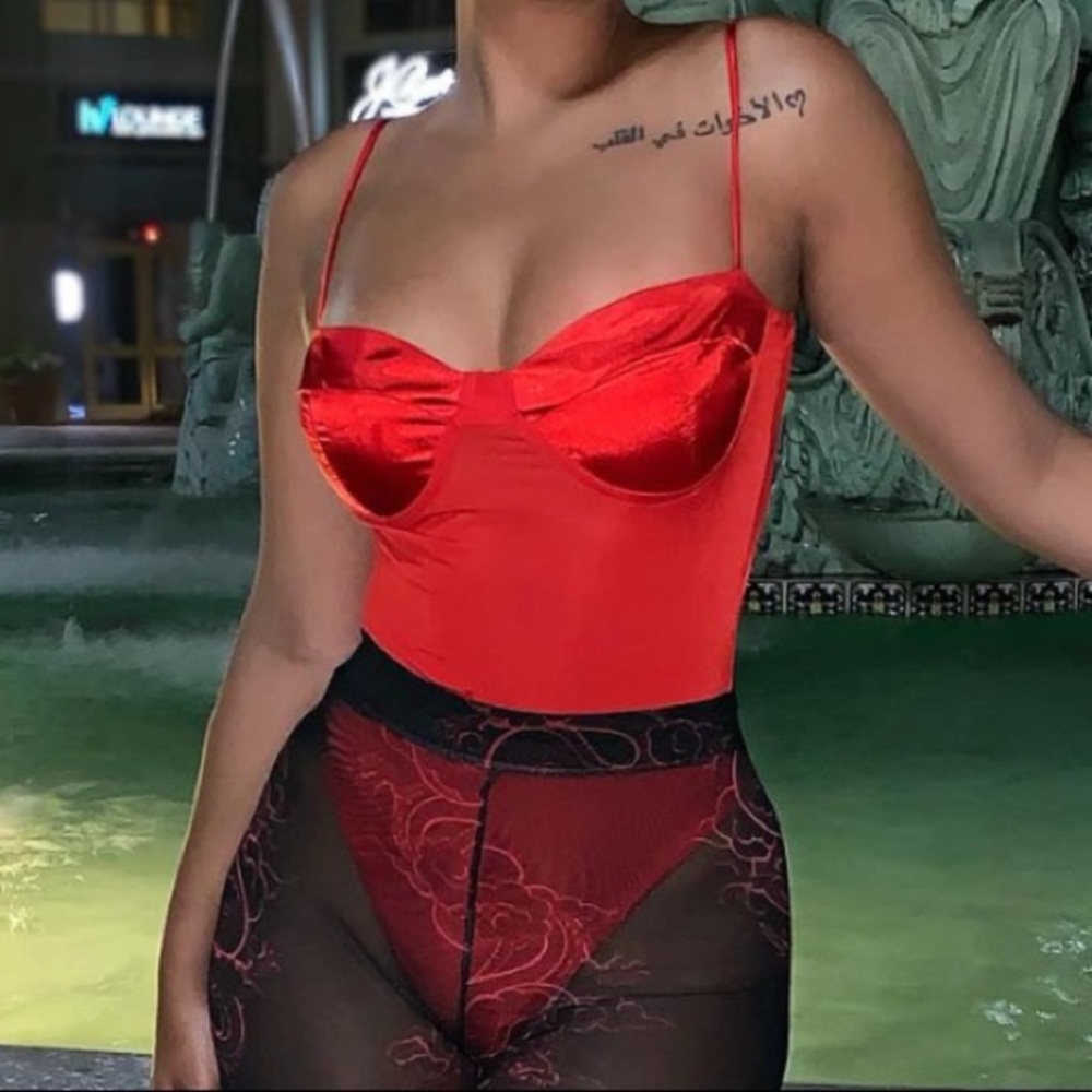 Red satin bodysuit